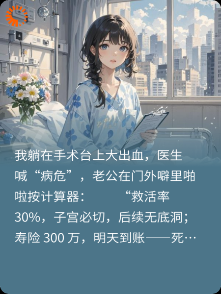 我手术大出血，却听见老公心声：寿险3百万，死了划算