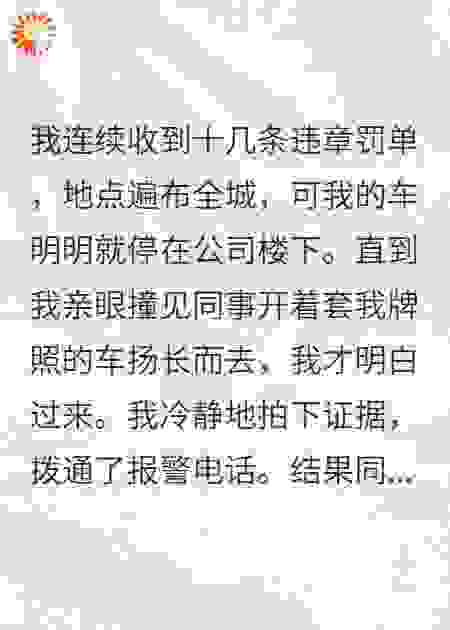同事冒用我车牌被拆穿，她老公破防：快撤案！